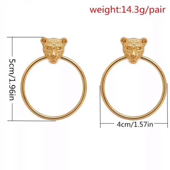 Gold Leopard Circle Drop Earrings - Picture 5 of 5